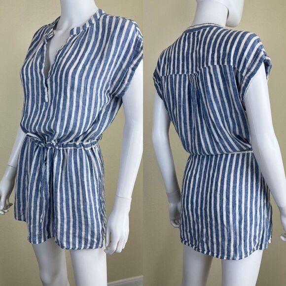 Rails Women's Size XS Blue Emma Mykonos Stripe Linen Mini Dress Cover Up Resort - Picture 3 of 17